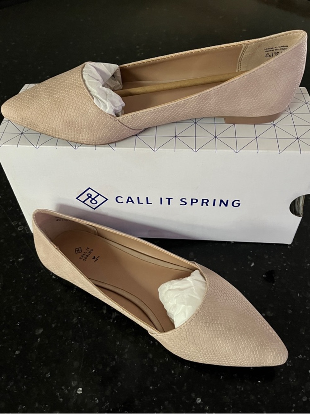 Call It Spring Pointed Toe Textured Flats in Light Blush